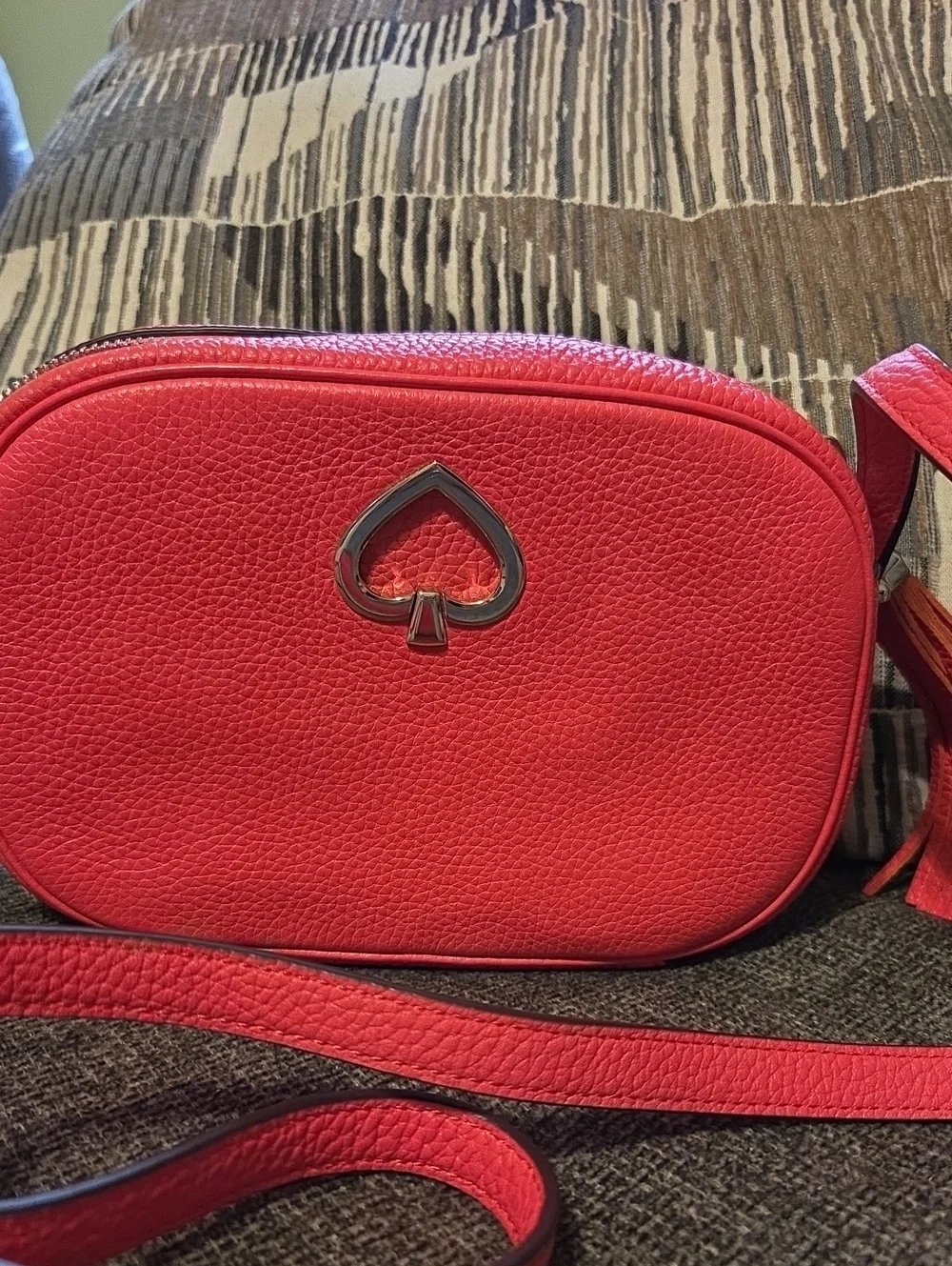 kate spade Pebbled Leather Coral Red Crossbody Camera Bag